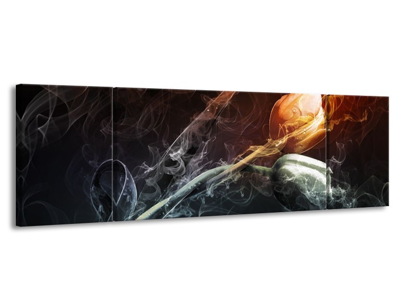 Canvas schilderij Tulp | Grijs, Geel | 170x50cm 3Luik