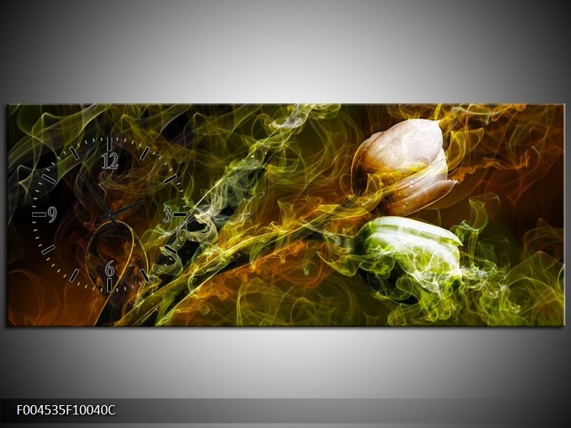Klok schilderij Tulp | Groen, Geel | 100x40cm 1Luik