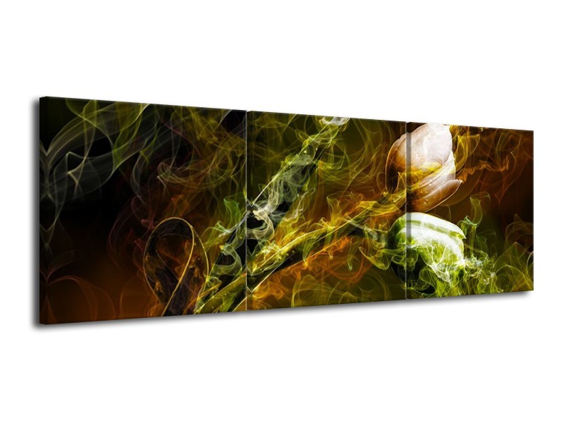 Canvas schilderij Tulp | Groen, Geel | 120x40cm 3Luik