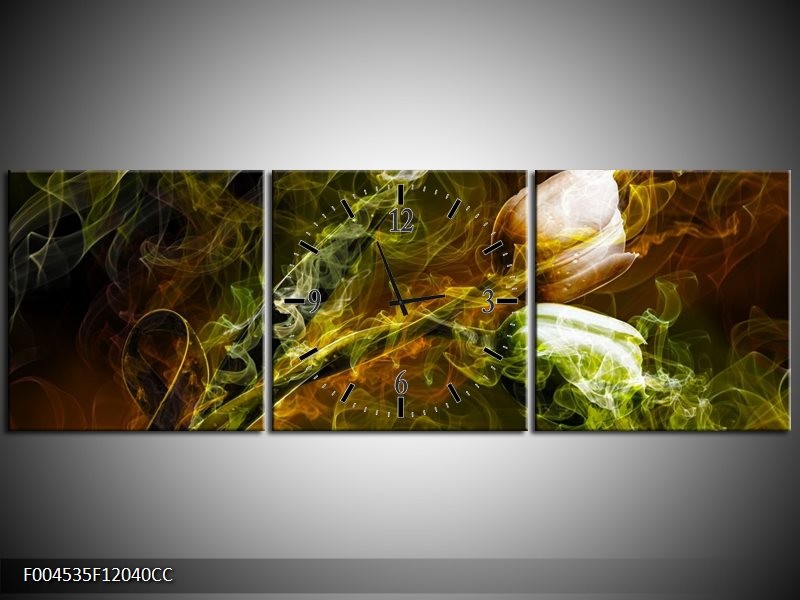Klok schilderij Tulp | Groen, Geel | 120x40cm 3Luik