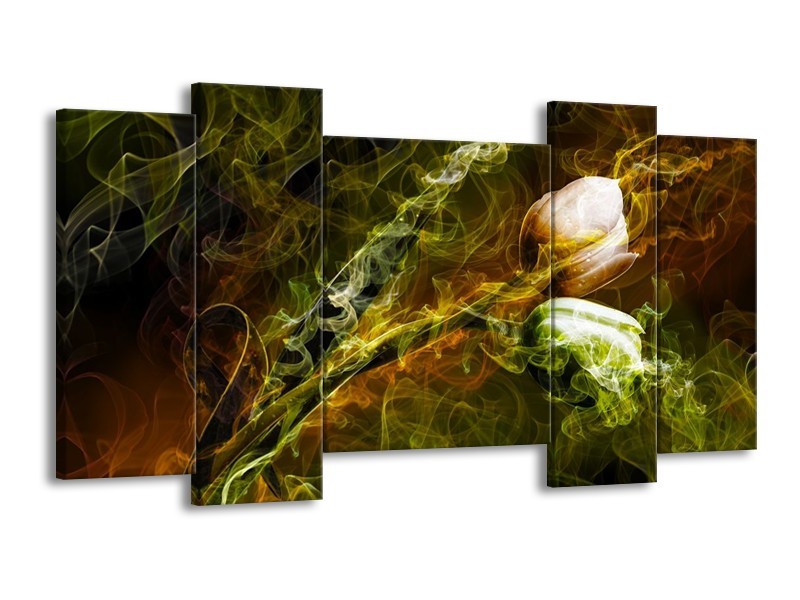 Canvas schilderij Tulp | Groen, Geel | 120x65 5Luik