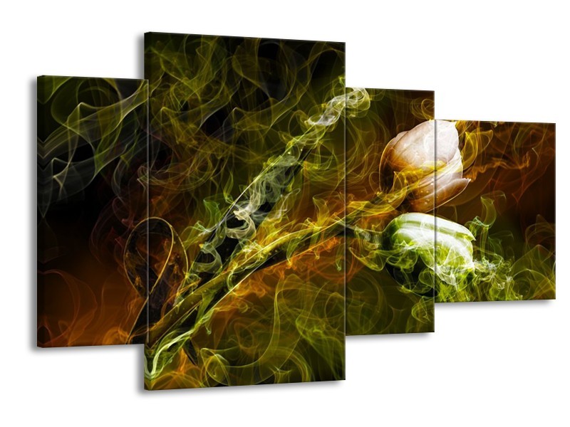 Canvas schilderij Tulp | Groen, Geel | 120x75cm 4Luik