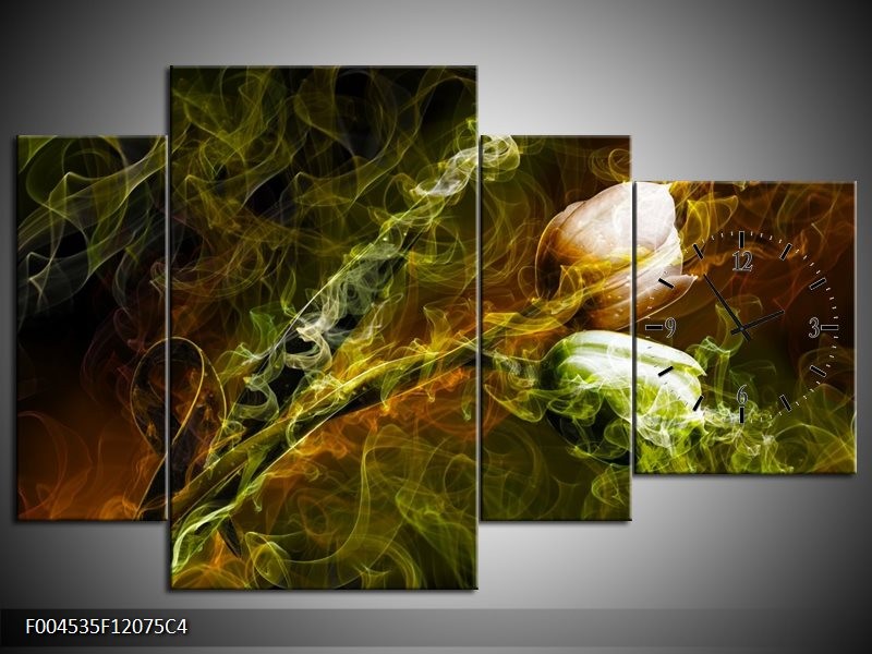 Klok schilderij Tulp | Groen, Geel | 120x75cm 4Luik