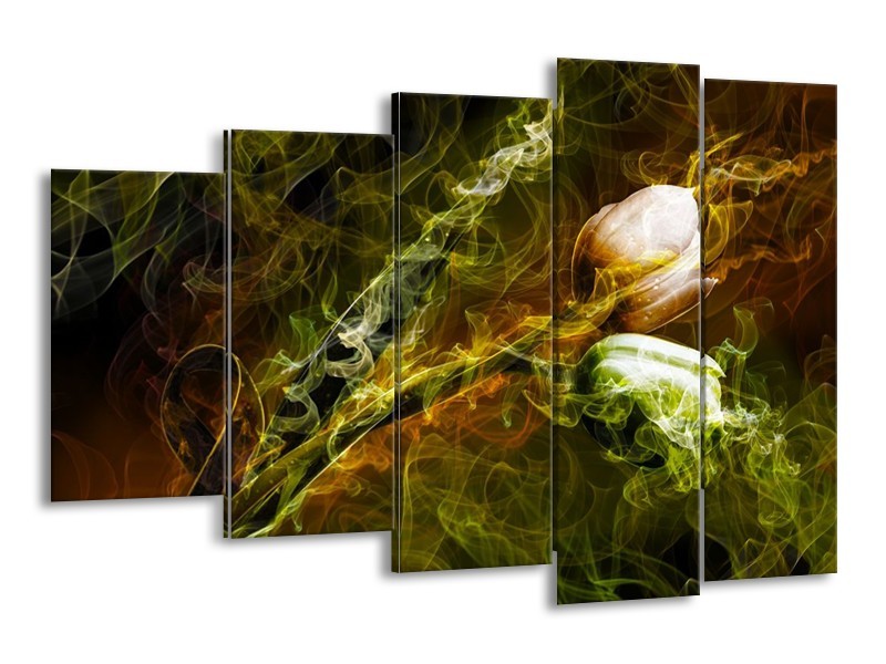 Canvas schilderij Tulp | Groen, Geel | 150x100cm 5Luik