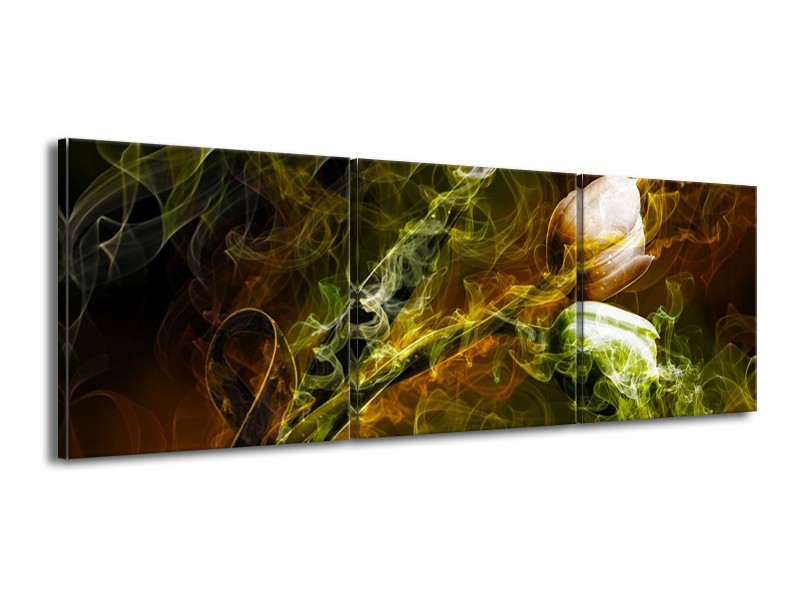 Canvas schilderij Tulp | Groen, Geel | 150x50cm 3Luik