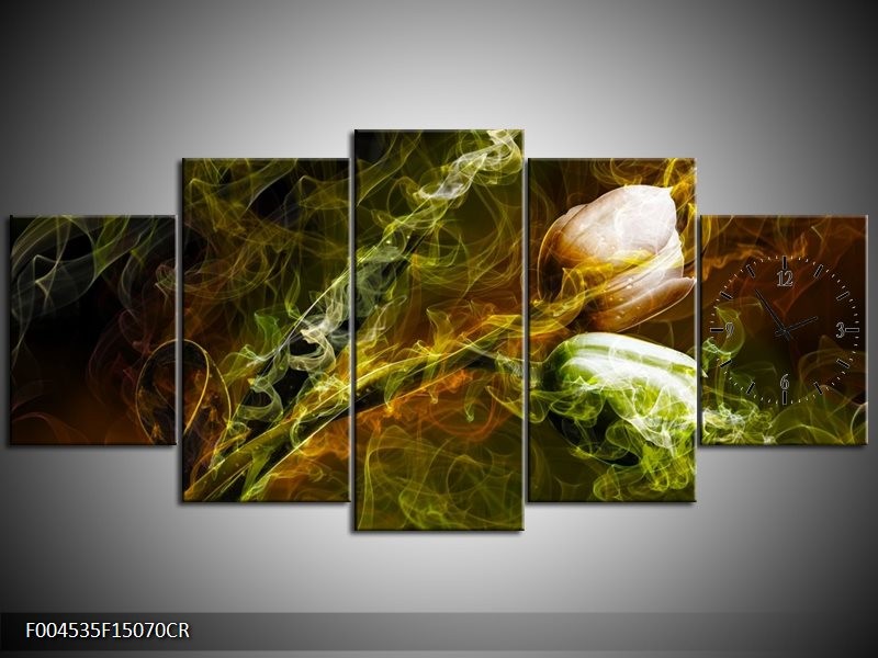 Klok schilderij Tulp | Groen, Geel | 150x70cm 5Luik