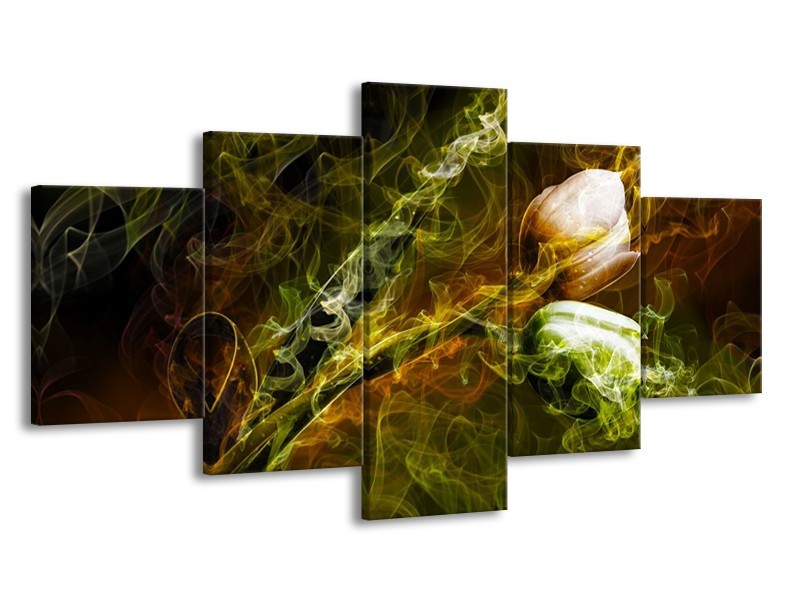 Canvas schilderij Tulp | Groen, Geel | 150x80cm 5Luik