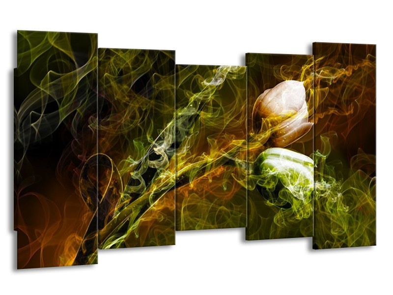 Canvas schilderij Tulp | Groen, Geel | 150x80cm 5Luik