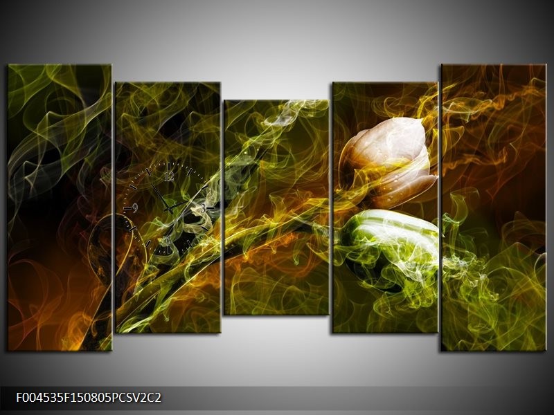 Klok schilderij Tulp | Groen, Geel | 150x80cm 5Luik