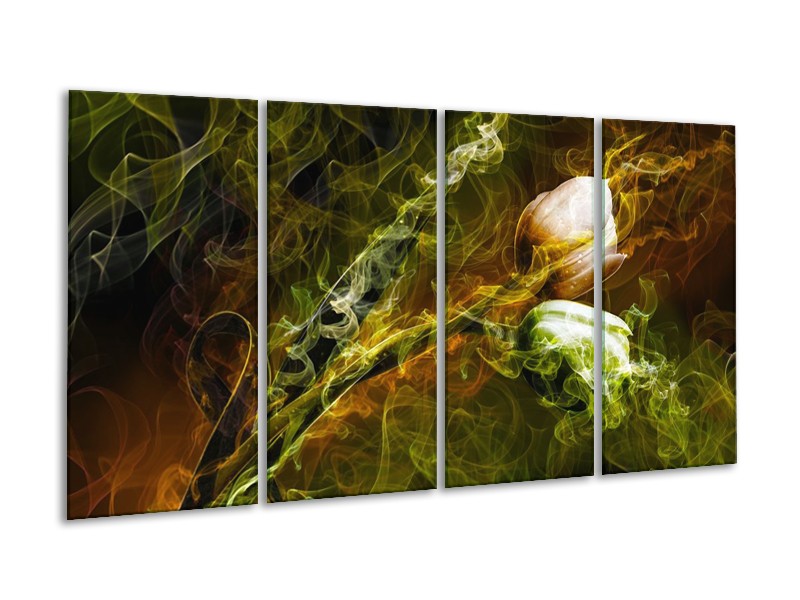 Canvas schilderij Tulp | Groen, Geel | 160x80cm 4Luik