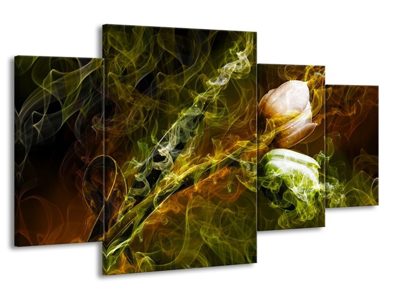 Canvas schilderij Tulp | Groen, Geel | 160x90cm 4Luik