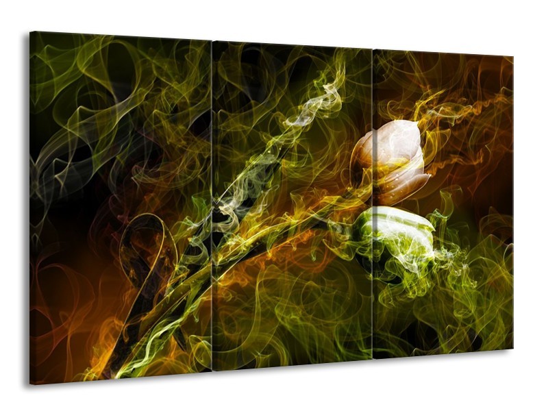 Canvas schilderij Tulp | Groen, Geel | 165x100cm 3Luik