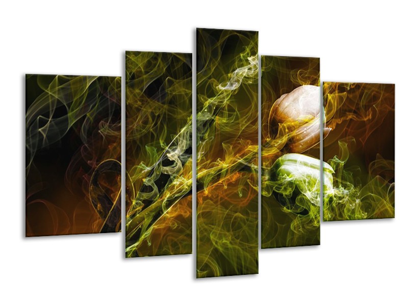 Canvas schilderij Tulp | Groen, Geel | 170x100cm 5Luik