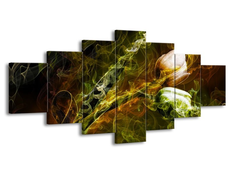 Canvas schilderij Tulp | Groen, Geel | 210x100cm 7Luik