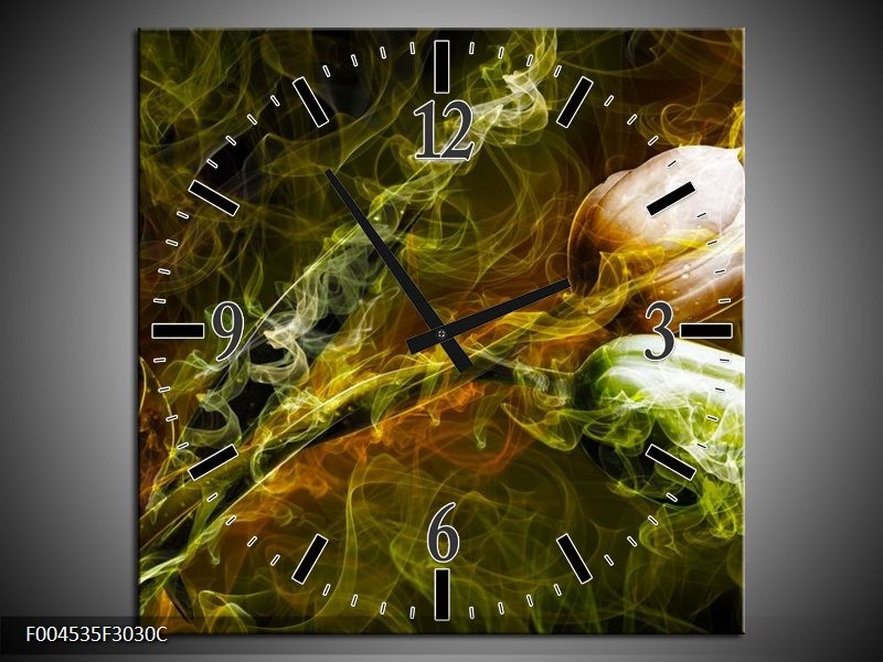 Klok schilderij Tulp | Groen, Geel | 30x30cm 1Luik