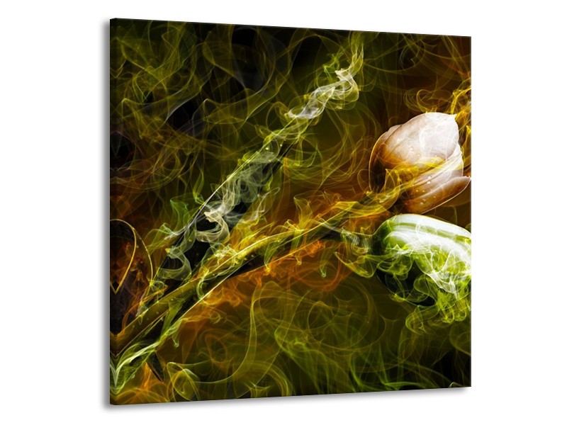 Canvas schilderij Tulp | Groen, Geel | 50x50cm 1Luik