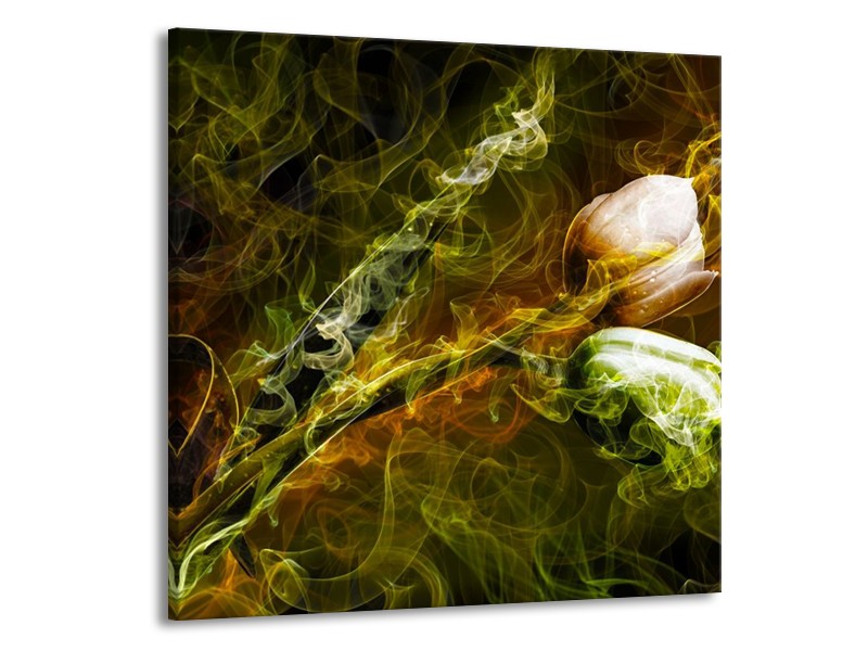 Canvas schilderij Tulp | Groen, Geel | 70x70cm 1Luik