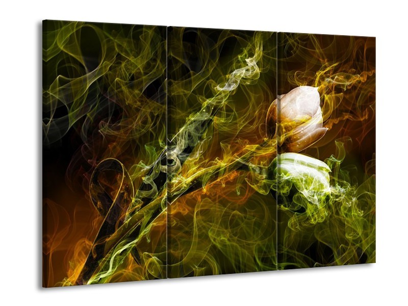 Canvas schilderij Tulp | Groen, Geel | 90x60cm 3Luik