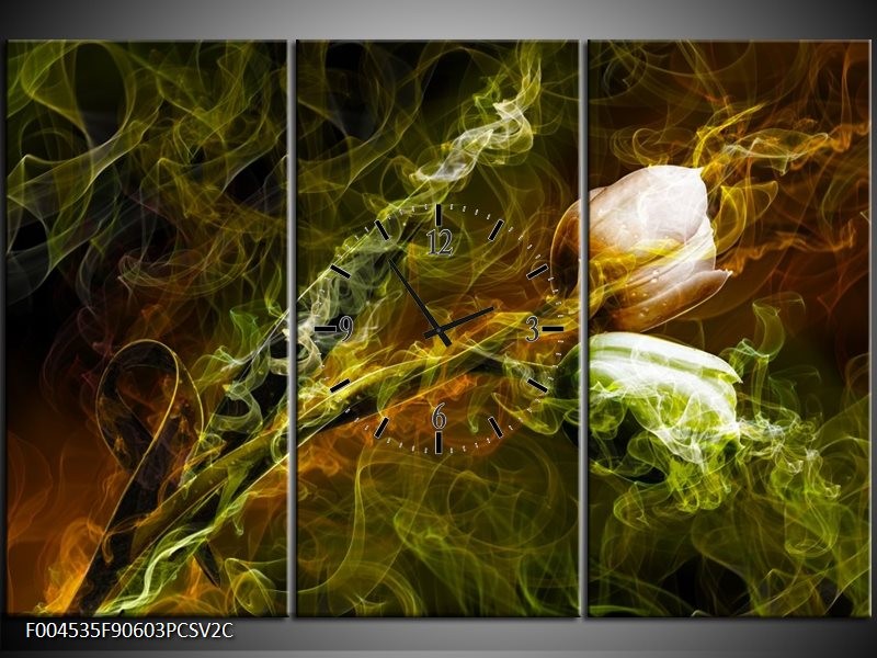 Klok schilderij Tulp | Groen, Geel | 90x60cm 3Luik
