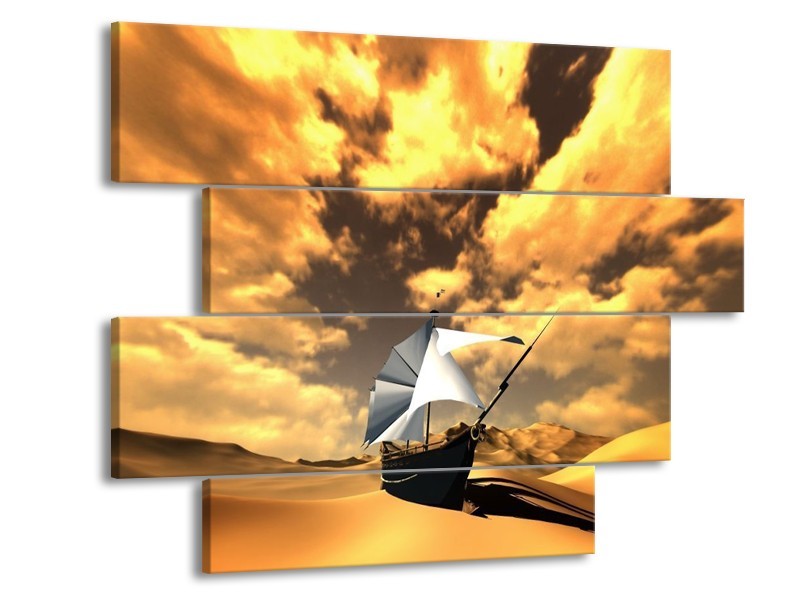 Canvas schilderij Boot | Geel, Bruin, Wit | 115x85cm 4Luik