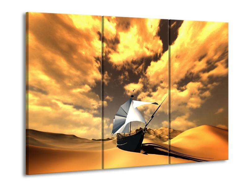 Canvas schilderij Boot | Geel, Bruin, Wit | 90x60cm 3Luik