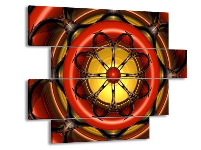 Canvas schilderij Modern | Rood, Geel, Zwart | 115x85cm 4Luik