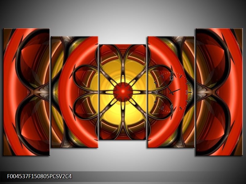 Klok schilderij Modern | Rood, Geel, Zwart | 150x80cm 5Luik