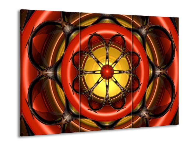 Canvas schilderij Modern | Rood, Geel, Zwart | 90x60cm 3Luik