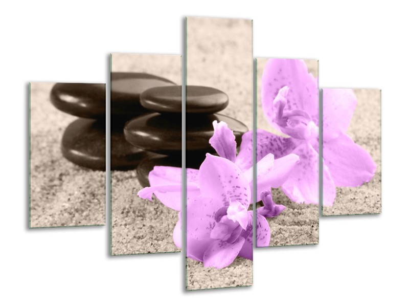 Canvas schilderij Orchidee | Paars, Grijs, Zwart | 100x70cm 5Luik