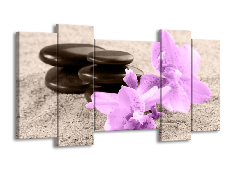 Canvas schilderij Orchidee | Paars, Grijs, Zwart | 120x65 5Luik