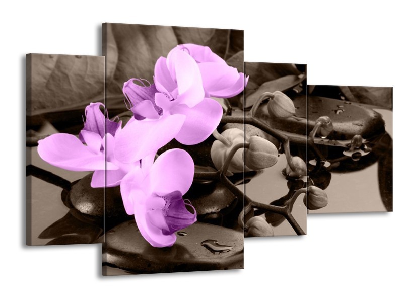 Canvas schilderij Orchidee | Paars, Grijs | 120x75cm 4Luik