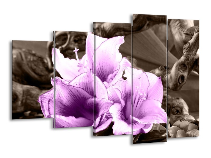 Canvas schilderij Bloem | Paars, Grijs | 150x100cm 5Luik