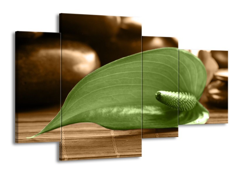 Canvas schilderij Blad | Groen, Bruin | 120x75cm 4Luik