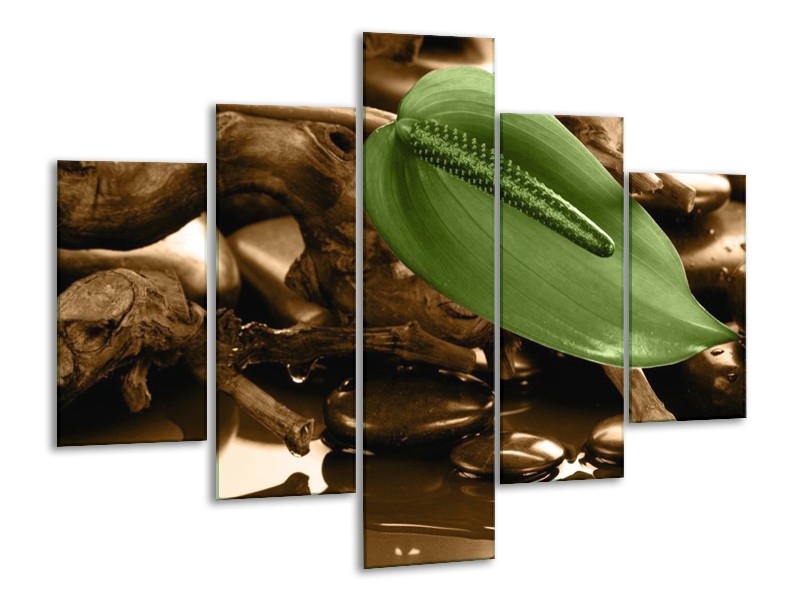 Canvas schilderij Blad | Groen, Bruin | 100x70cm 5Luik
