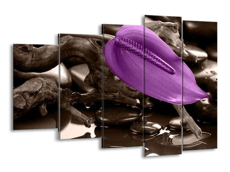 Canvas schilderij Blad | Paars, Grijs | 150x100cm 5Luik