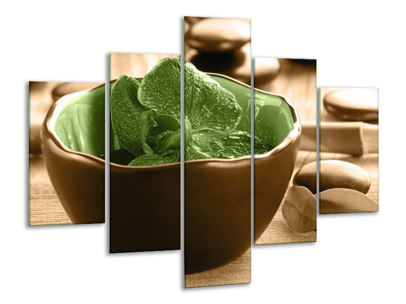 Canvas schilderij Orchidee | Groen, Bruin | 100x70cm 5Luik