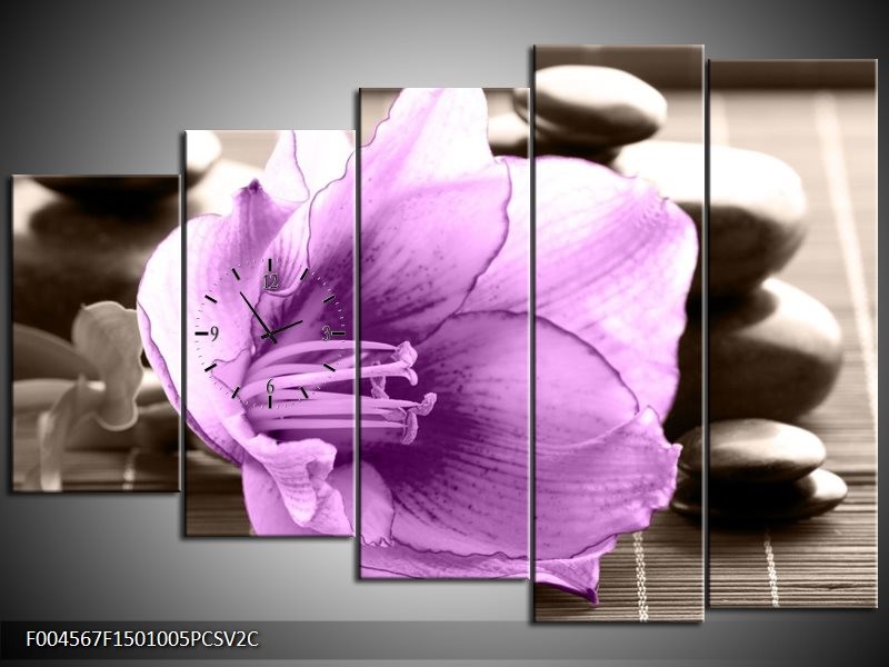 Klok schilderij Orchidee | Paars, Grijs | 150x100cm 5Luik