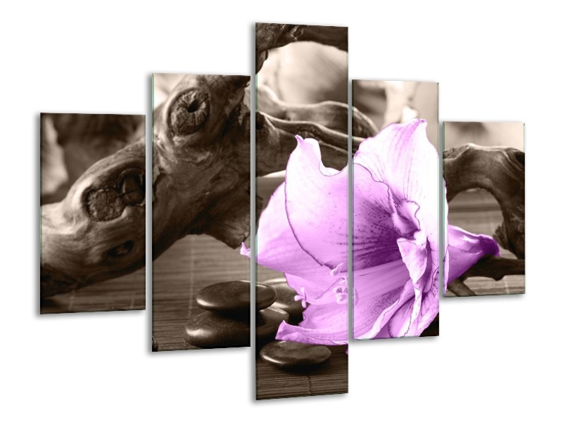 Canvas schilderij Orchidee | Paars, Grijs | 100x70cm 5Luik