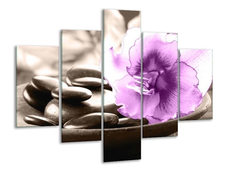 Canvas schilderij Orchidee | Paars, Grijs | 100x70cm 5Luik