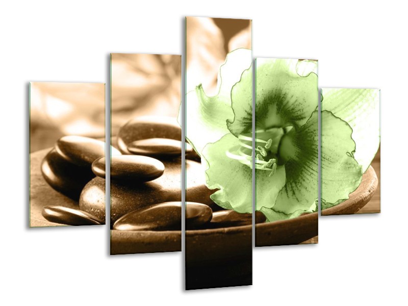 Canvas schilderij Orchidee | Groen, Bruin | 100x70cm 5Luik