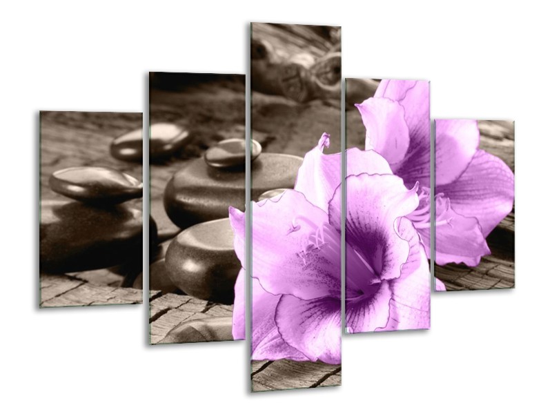 Canvas schilderij Orchidee | Paars, Grijs | 100x70cm 5Luik