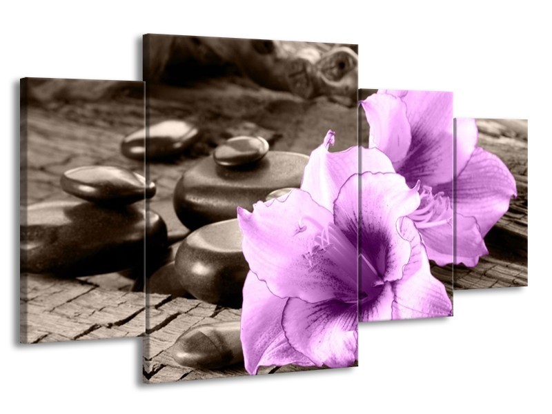 Canvas schilderij Orchidee | Paars, Grijs | 160x90cm 4Luik