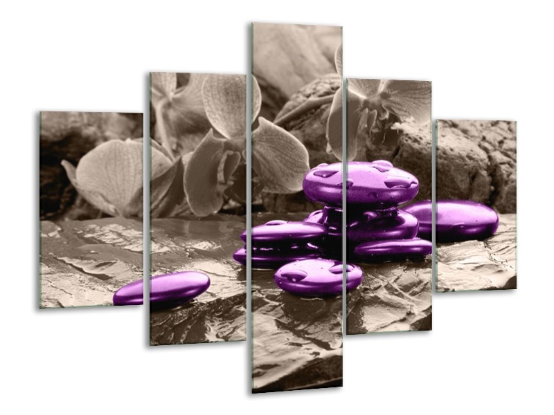 Canvas schilderij Orchidee | Paars, Grijs | 100x70cm 5Luik