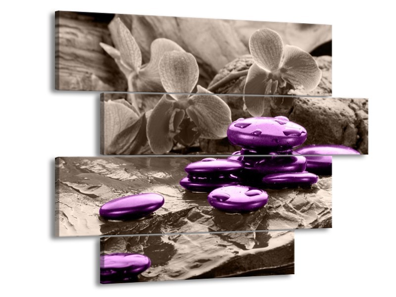 Canvas schilderij Orchidee | Paars, Grijs | 115x85cm 4Luik