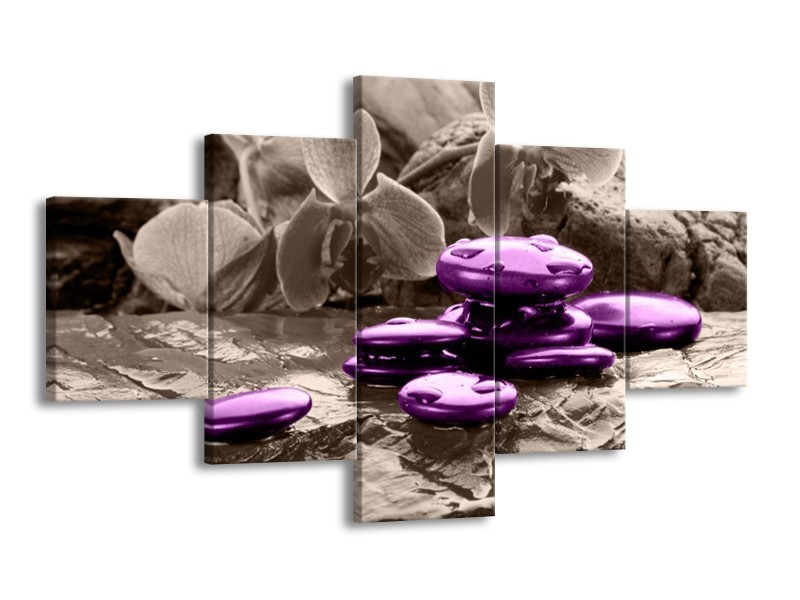 Canvas schilderij Orchidee | Paars, Grijs | 125x70cm 5Luik