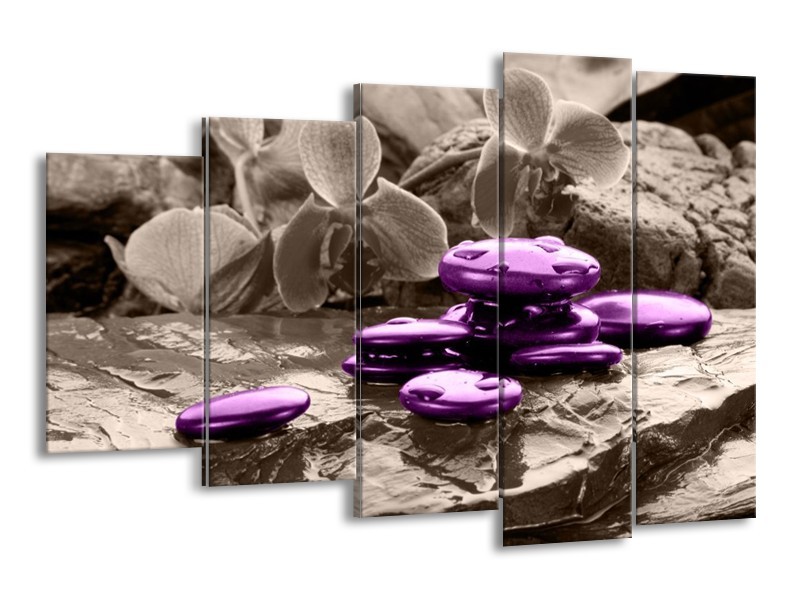 Canvas schilderij Orchidee | Paars, Grijs | 150x100cm 5Luik