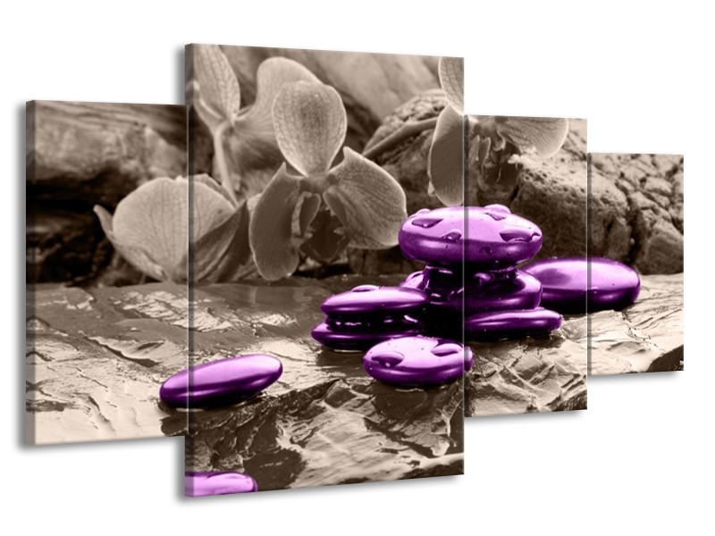 Canvas schilderij Orchidee | Paars, Grijs | 160x90cm 4Luik