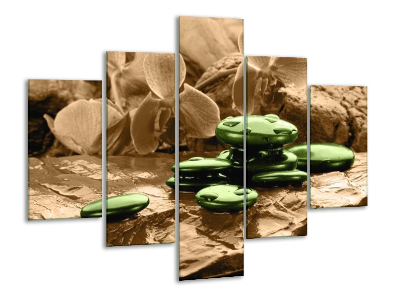 Canvas schilderij Orchidee | Groen, Bruin | 100x70cm 5Luik