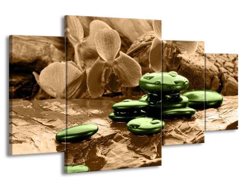 Canvas schilderij Orchidee | Groen, Bruin | 160x90cm 4Luik