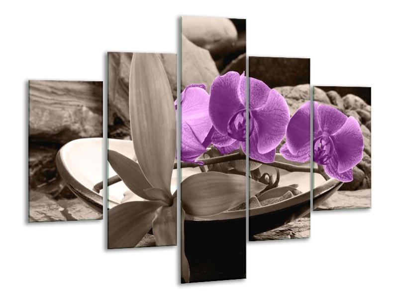 Canvas schilderij Orchidee | Paars, Grijs | 100x70cm 5Luik